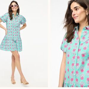 J. Crew Bubble-sleeve Mini Dress Floral Spearmint Green & Pink Tulips Floral 12